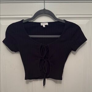 Black Crop Tie-Front Blouse